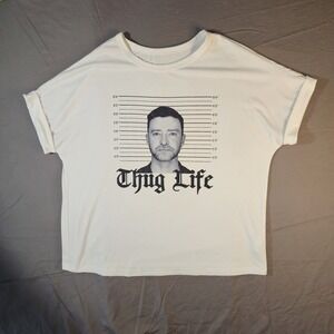 Justin timberlake thug life mugshot white t shirt unisex. Size Xl Rare